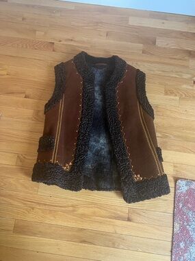Brown Faux Shearling Trim Vest